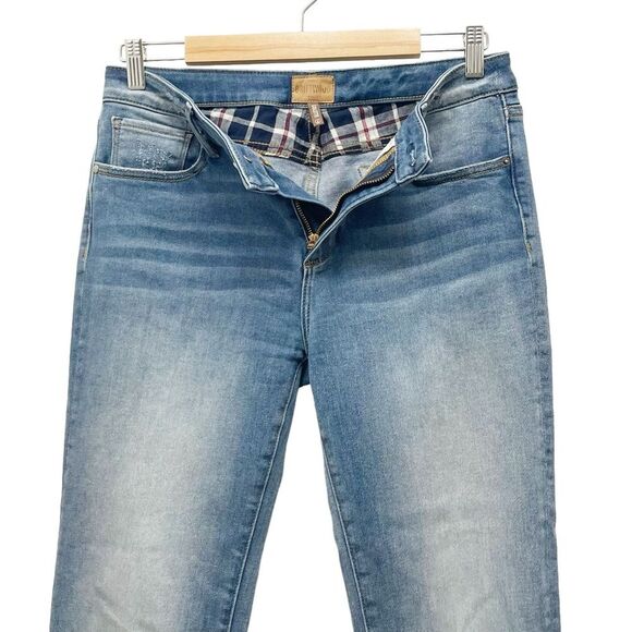 Driftwood Colette Straight Leg Boho Jeans Medium Wash Plaid Tartan Cuff Size 29 - Picture 6 of 14